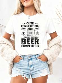 Pure Cotton T-Shirt "Cheer Dad Cheerleader Beer Competition Cheer Papa" - 白色1 - 查看 4