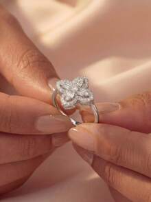 1pc 925 Sterling Silver Four-Leaf Clover Open Ring, Birthday Gift, Romantic Ladies Ring - Four Leaf Clover - View 2