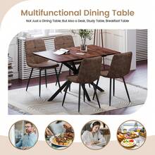 Luxstein Extendable Dining Table And Chairs Set Of 4, Concrete Effect Rectangular Table With Upholstered Linen Chairs For Dining Room, Kitchen - 木紋餐桌+PU款棕色餐椅 - 查看 10