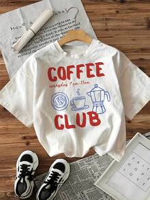Graphic Print T-Shirt, Short Sleeve, Round Neck, Casual Top For Summer And Spring, Women's Clothing, Women's Summer Outfit - White - View 1