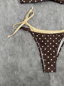 Bộ đồ bơi nữ 2026, áo bikini hai mảnh hở lưng phối màu chấm bi gợi cảm, thích hợp cho ngày Valentine, đi biển, nghỉ dưỡng, du lịch ngoài trời mùa hè. - Màu kaki nhạt - Xem 8