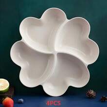 1/2pcs Durable Sturdy Four-Leaf Clover Heart Shaped Divided Fruit Plate, Appetizer Plate, Snack Bowl, Multi-Layer Snack Tray, Nuts Candy Fruit Container. Reusable, Four-Compartment Design, Suitable For Home, Restaurant And Kitchen Use. Great For Back To School Season. - Beige - View 10