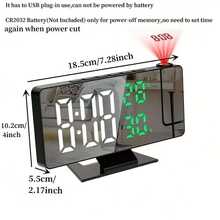 Multifunctional LED Digital Electronic Alarm Clock With Temperature & Humidity, Projection Clock, 180° Rotation, USB Powered, Suitable For Home, Office, Bedroom, Living Room Decor - White Light - View 7