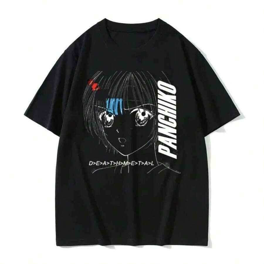 Panchiko DEATHMETAL Women's Rock Album Graphic Print T-Shirt, Vintage Casual Tees, Gothic Streetwear, Y2K Graphic Tees - 黑色 - 查看 1