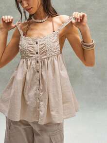 Top de tirantes holgado de tejido informal para mujer - Albaricoque - Ver 6