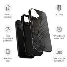 Expédition sous 24h depuis l'Allemagne Apple 17, 16, 15, 14, 13 Pro, Max, Plus ; 23, 24, 25, 26 Étui de téléphone en marbre noir et or géométrique : Couverture de luxe industrielle - FL 2-en-1 Mat Épais - Voir 3
