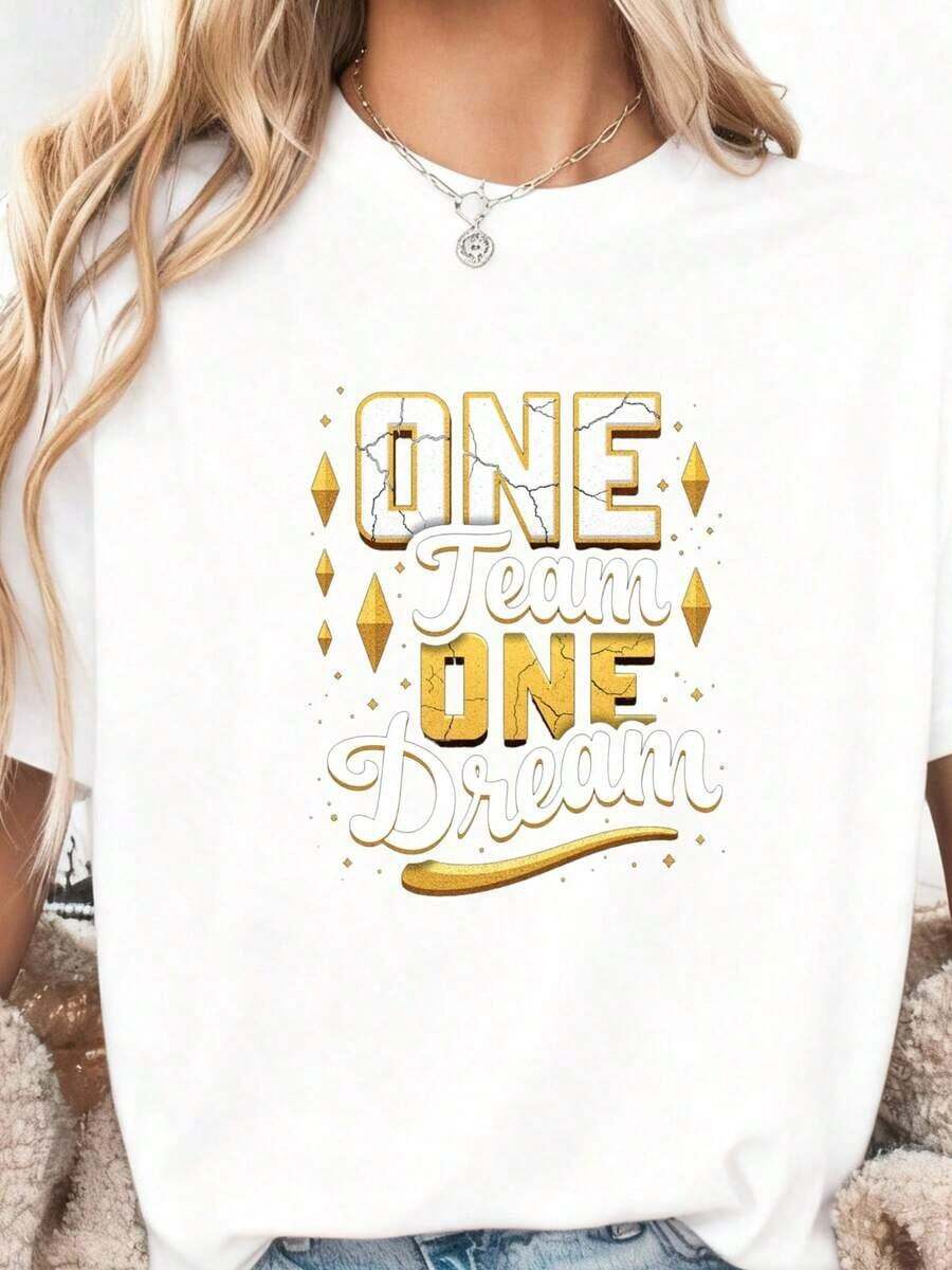 "One Team, One Phrase, One Dream" T-Shirt - Pure Cotton - 白色2 - 查看 1