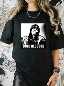 Cold Portrait Print Digital Print Short Sleeve Unisex Pure Cotton Loose And Comfortable - 黑色 - 查看 7