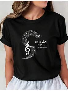 Women's Long-Sleeved Printed Round Neck T-Shirt, Comfortable Casual V-Neck Blouse, Suitable For All Seasons, Machine Washable, Everyday Essential, V-Neck Design, Soft Texture, I01 Round Neck Casual Shirt, Comfortable Women's Clothing. - 黑色 - 查看 12