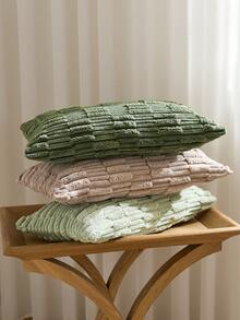 1/2pcs Moss Green Corduroy Checkerboard & Striped Pattern Bohemian Decorative Cushion Cover, Sofa Pillow, Decorative Pillow Cover, Office, Living Room - Green - View 7