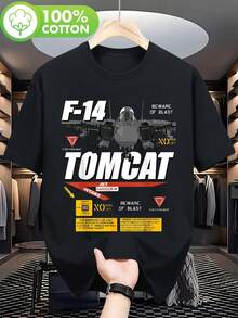 374_F-14 T-Shirt con Design del Jet da Combattimento Tomcat - Tessuto GSM Pesante, Vestibilità Ampia, Unisex, con Grafica di Aereo Accattivante e Testo Stampato "CAUTION: EXPLOSIVE" e "X OF BOMB" - Il Regalo Perfetto per gli Appassionati di Aviazione - nero - Visualizzare 2