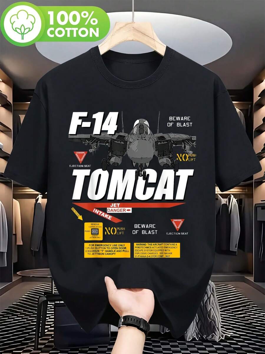 374_F-14 T-Shirt con Design del Jet da Combattimento Tomcat - Tessuto GSM Pesante, Vestibilità Ampia, Unisex, con Grafica di Aereo Accattivante e Testo Stampato "CAUTION: EXPLOSIVE" e "X OF BOMB" - Il Regalo Perfetto per gli Appassionati di Aviazione