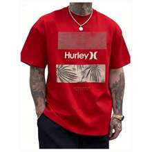 The 2026 Summer Pure Cotton T-Shirt Features A Tropical Design And The Hurley Logo, With Palm Leaf And Floral Patterns That Evoke - 紅色 - 查看 1