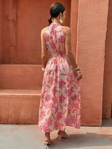 Flora Isola Flora Isola Vestido bohemio de mujer sin mangas con cuello de corbata, cintura recogida y estampado floral, adecuado para vacaciones, citas y viajes a la playa - Multicolor - Ver 3