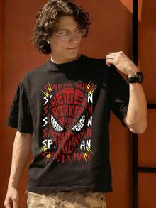 100% Cotton MARVEL Spider-Man Peter Parker Graphic T-Shirt For Men, Summer Streetwear Tee, Ideal Gift - màu đen - Xem 1