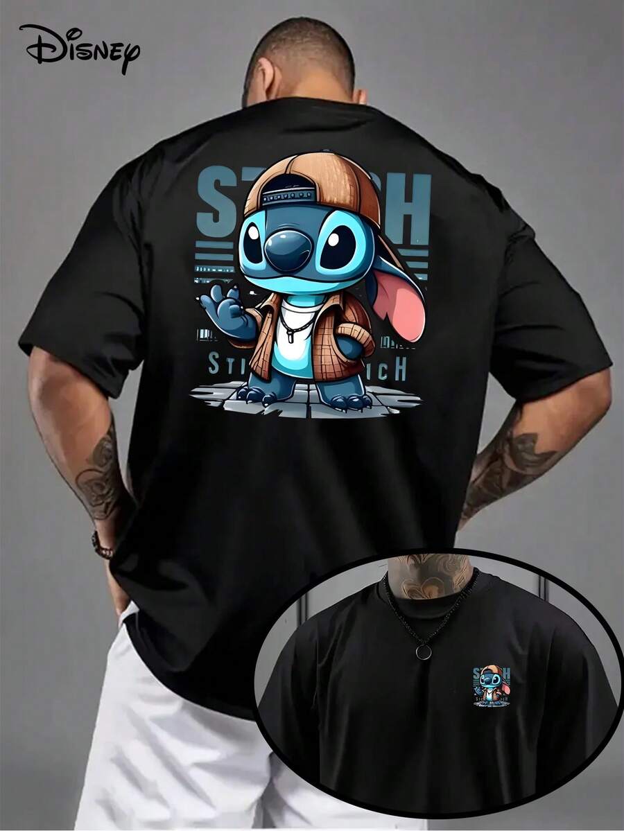 Officially Licensed Product, Disney Lilo & Stitch, Short-Sleeved Shirt With Disney Cartoon Pattern, Disney Men's Short-Sleeved Shirt - màu đen - Xem 1