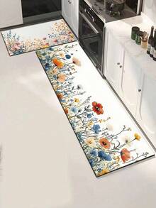 1/2pcs Rubber Kitchen Rug, Romantic Floral Anti-Fatigue Kitchen Mat, Non-Slip Washable Kitchen Mat, Comfortable Standing Mat - Multicolor - View 8