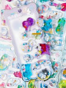 3D卡通水晶貼紙 - 液體填充貼紙，可愛日記裝飾，幼兒園獎勵貼紙，DIY杯子貼紙 - 彩色 - 查看 4