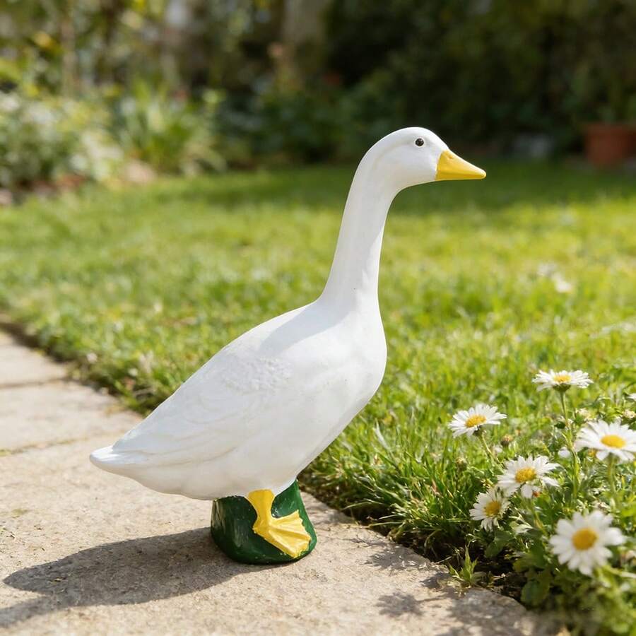 Cute White Duck Garden Ornament With Yellow Beak & Feet, Durable Resin Duck Sculpture For Outdoor Indoor Decor, Weather-Resistant Yard Art Statue For Flower Bed, Patio And Home