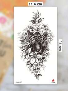 2张大号人体彩绘临时纹身贴纸，黑色花鸟虎纹图案，防水，可维持2-5天，遮盖疤痕，可用于手臂、手腕、肩膀、腿部、腰部、颈部、手部、胸部、大腿、手指等部位。 - 黑色 - 查看 7