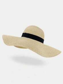1pc Unisex Summer Sun Protection Wide Brim Straw Hat, Beach Panama Straw Hat For Travel And Seaside - Multicolor - View 7