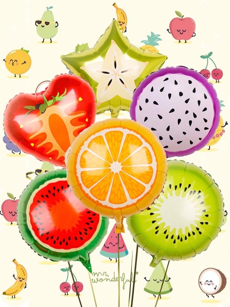 6pcs/Set Summer Fruit Theme Foil Balloons Set, Including Star Fruit, Dragon Fruit, Kiwi, Heart Strawberry, Watermelon, Orange, Suitable For Fruit Party, Birthday Gift Decoration, Picnic Party Decor, Kids Birthday Party, Fruit Theme Party, Summer Party, Birthday, Bonfire Party, Bachelor Party, Beach Party Fruit Decor - Multicolor - View 1