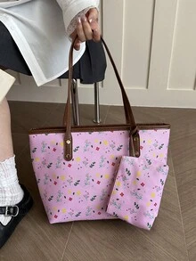 Women's Large Capacity Tote Bag Student Work Commuter Shoulder Handbag - Pink - View 6