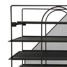 Black 5-Tier SPCC Metal Desk File Organizer, Plastic Spraying Mesh Design Tabletop Document Storage Rack With Side File Compartment Anti-Slip Pad, Lightweight Easy Assembly Paper Magazine Stationery Holder For Office Home Study Classroom - A - View 6