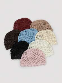 1pc Women's Fashion Lightweight Hollow Pearl Pendant Beaded Knit Hat, Suitable For Boho Beach Outings And Daily Wear - A - View 13