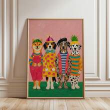 1pc Funny Unique Colorful Humorous Dog Decorative Painting, Cute Anthropomorphic Puppy Poster Art, Suitable For Living Room Bedroom Office Decor, Gift For Pet Lovers, Unframed/Framed/Wooden Poster Hanger - Pattern - View 7