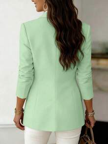 Women's Regular Fit Pink Blazer Jacket, Collared Long Sleeve Design, Lightweight For Work Or Casual Wear - Mint Green - View 3