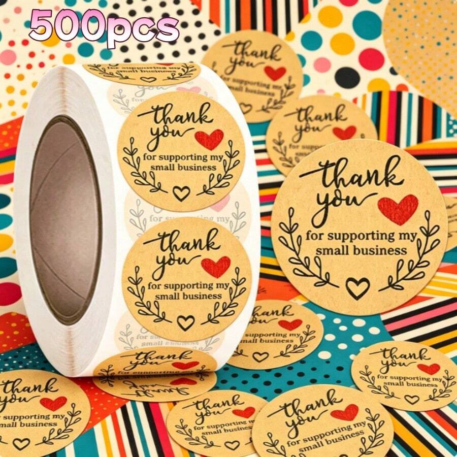 500張「Thank You」牛皮紙封口貼紙,圓形感謝標籤,適用於烘焙、禮物包裝、裝飾、辦公與學校用品、文具,適合生日、復活節、聖誕節,給家人、朋友、男孩、女孩、同學的禮物 - 500pcs - 查看 1
