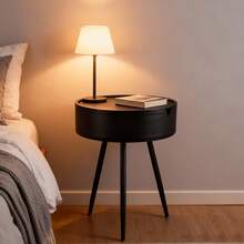 Bedside Table, Round Coffee Table, Modern Outdoor Rattan Tabletop Side Table - Black - View 7