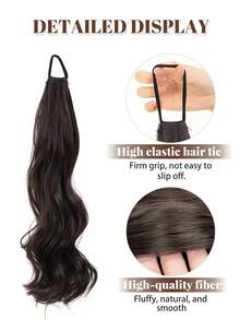 Peluca sintética de cola de caballo para mujer, peinado largo trenzado, trenza natural, estilo de chica enérgica y dulce, cola de caballo doble ligeramente ondulada con coletero elástico de goma - Multicolor - Ver 2