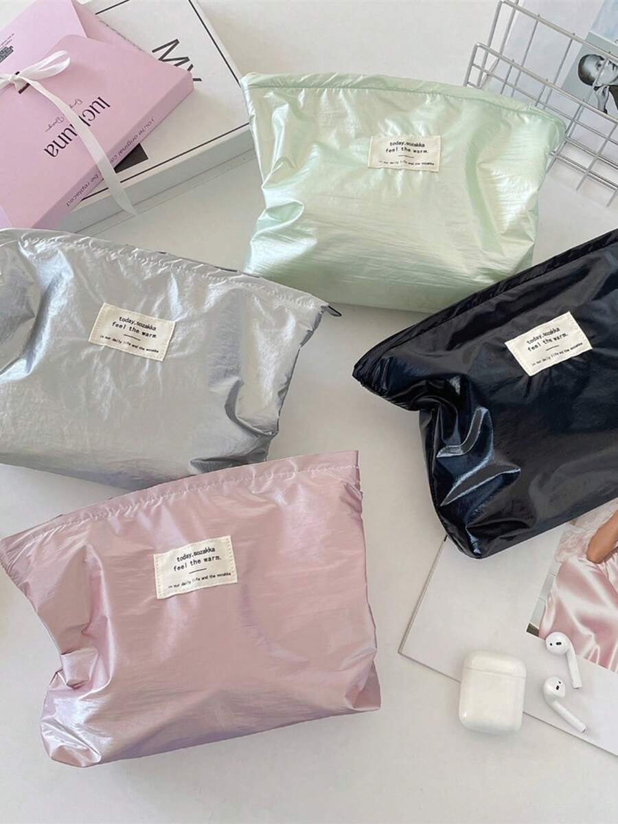 1 pieza Bolsa de maquillaje con cremallera de unicolor. Gran espacio para cosméticos & artículos pequeños. Portátil para el hogar, viajes y la escuela. Regalo perfecto para mamá y la novia.