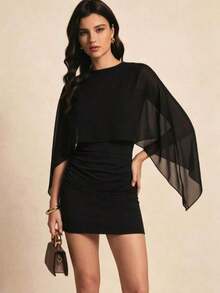Vestido de 2 en 1 / vestido deconstructivo de unicolor con parches de murciélago, adecuado para salir de noche, vacaciones, fiestas de cumpleaños, uso diario elegante - Blanco - Ver 8