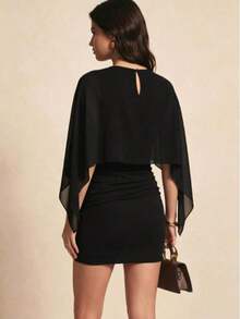 Vestido de 2 en 1 / vestido deconstructivo de unicolor con parches de murciélago, adecuado para salir de noche, vacaciones, fiestas de cumpleaños, uso diario elegante - Blanco - Ver 9