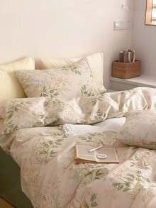 Bộ ga trải giường 3 món bằng polyester chải mịn in họa tiết, thích hợp cho phòng ngủ. - Màu xanh Bạc hà - Xem 3