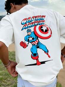 Hero Shield Action Pose Graphic T Shirt 100 Percent Cotton Men Shirt MARVEL  Marvel Universe  Superhero Summer Holiday Outfits Men Clothes Mens Tops Streetwear Mens Gift Ideas Innerwear Or Outfits,Mens Fashion - trắng - Xem 3