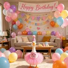 Porch Goose Birthday Outfit, Crown Hat With Scarf And Tulle Skirt Goose Statue Clothes Garden Decoration - 粉色 - 查看 3