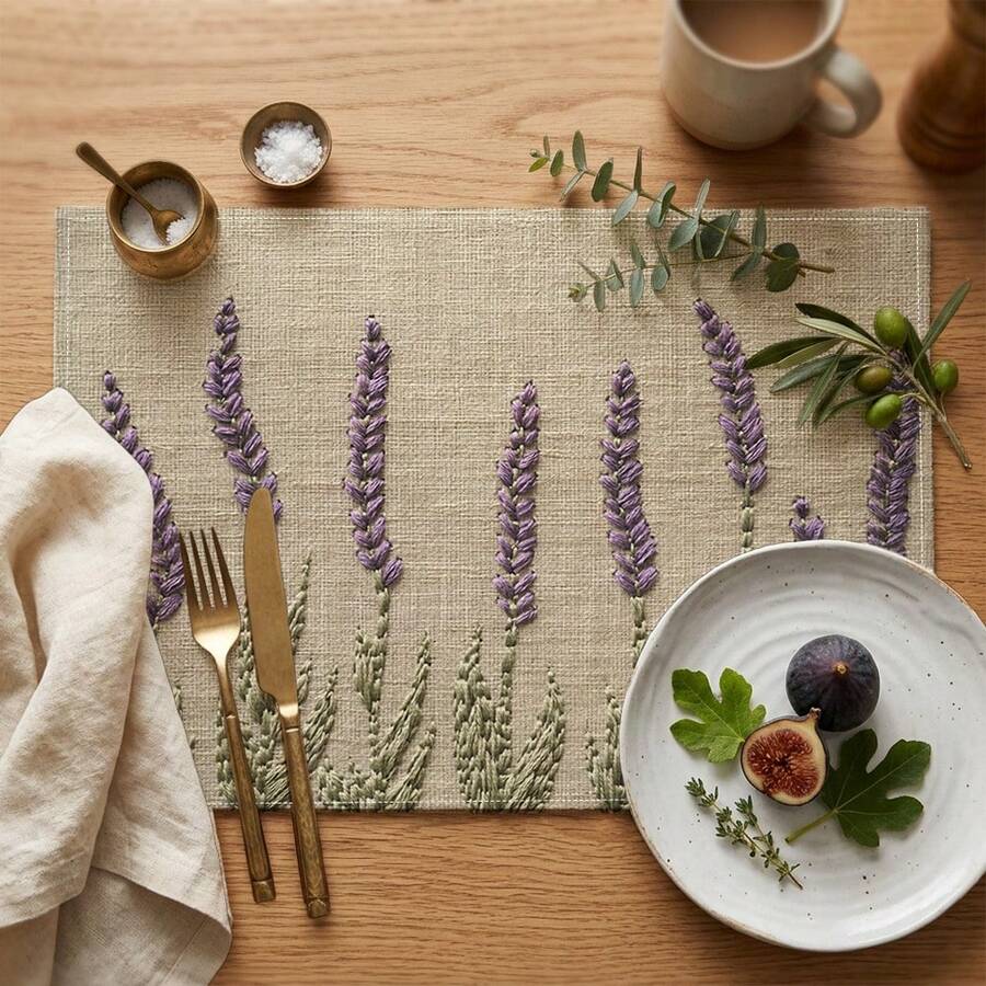 2/4/6/8pcs Lavender Print Rectangular Placemats, Suitable For Home, Restaurant, Holiday Celebration, Banquet Table Decoration - Multicolor - View 1