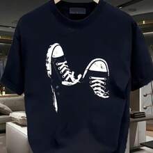 New Summer Simple Printed Short-Sleeved T-Shirt, Round Neck, Breathable Cotton Fabric, Women's Clothing, Soft And Thick T-Shirt, Streetwear, Minimalist Fitted Basic T-Shirt, Graphic T-Shirt, Square Cut Shirt, Loose Shirt, New Summer Clothing For Men - 白色 - 查看 1