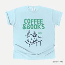 2026 Kaffe och böcker T-shirt: Unisex-skjorta dam sommartopp - Vitt - Visa 3