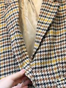 Women's Checkered Tweed Blazer, Casual Elegant Checkered Pattern With Buttons On The Front. - Brun - Visa 3
