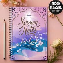Ombre Purple To Blue With Golden Floral Pattern Spiral Notebook - Theological Lecture Notes, Bible Church Notebook, High-Quality Paper Faith Prayer, Church Service, And Personal Organizer (Religious Gift) - G - View 4