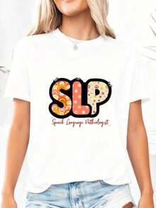 Speech-Language Pathologist (SLP) T-Shirt, Gifts For SLP, Sign Language T-Shirt, Speech-Language Pathologist T-Shirt, Gift For Speech-Language Pathologist, Language Pathology, Pure Cotton SLP T-Shirt - 白色3 - 查看 3