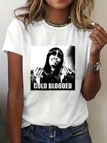 Cold Portrait Print Digital Print Short Sleeve Unisex Pure Cotton Loose And Comfortable - 白色 - 查看 7
