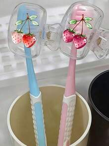Strawberry Pattern Toothbrush Holder, Fun Fruit Theme, Cute Design, Adorable Toothbrush Holder Travel Container, Travel And Home Storage Organizer With Transparent Lid, Compact Portable Design For Easy Carrying, Protects Toothbrush Head, Dual Drainage And Ventilation Function, Suitable For Home, Dorm And Travel Use|Cute Toothbrush Head Storage Organizer, Perfect For Bathroom Storage, Suitable For Home And Dorm Use, Fun Design Toothpaste And Toothbrush Combination, Perfect For Carrying Around, Easy To Carry - Multicolor - View 4