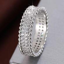 1pc Minimalist Geometric Beaded Edge Design Double Row Cubic Zirconia Women Ring - Multicolor - View 15