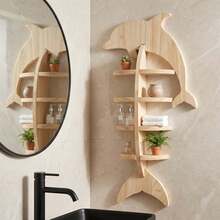 1-Piece Creative Solid Wood Dolphin/Bat Shaped Wall Storage Shelf, Multi-Layer Stylish Home Decor Display Rack, Vertical & Horizontal Mountable Bathroom Organizer, Ideal For Home Decoration & Display, Space-Saving Storage Essential, Perfect Gift For Family And Friends - 多款 - 查看 4